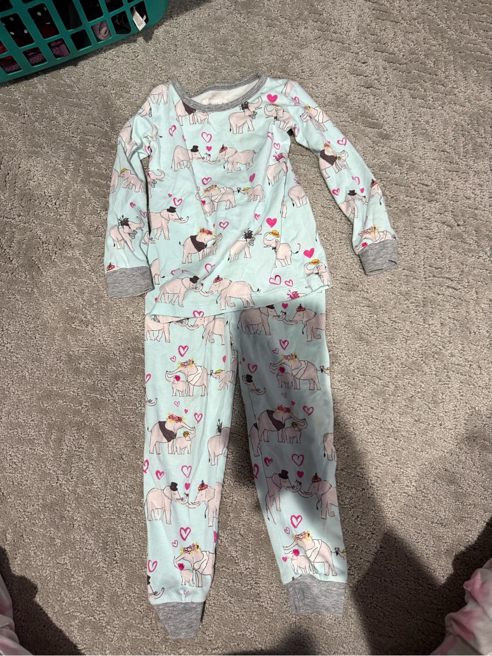 BedHead Mint Unicorn & Elephant Pajama Set with Gray Cuffs